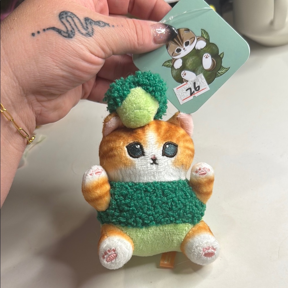Mofusand Green and Orange Cat brocolli bag charm